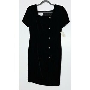 Talbots Dress Womens 8P Petite Black Velvet Sheath Zip Up Elegant Old Money NEW
